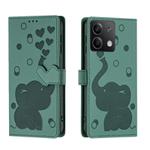 For Redmi Note 13 5G Cartoon Elephant Embossed Leather Phone Case(Green)