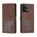 For Redmi Note 13 5G Cartoon Elephant Embossed Leather Phone Case(Brown)