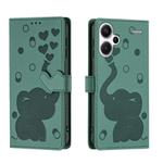 For Redmi Note 13 Pro+ Cartoon Elephant Embossed Leather Phone Case(Green)