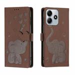 For Redmi Note 14 5G Cartoon Elephant Embossed Leather Phone Case(Brown)