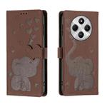 For Redmi 14C 4G Cartoon Elephant Embossed Leather Phone Case(Brown)