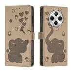 For Redmi 14C 4G Cartoon Elephant Embossed Leather Phone Case(Khaki)