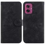 For Motorola Moto G55 Lily Embossed Leather Phone Case(Black)