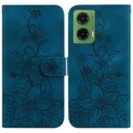 For Motorola Moto G35 Lily Embossed Leather Phone Case(Dark Blue)