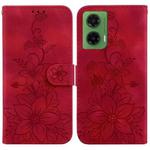 For Motorola Moto G35 Lily Embossed Leather Phone Case(Red)