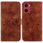 For Motorola Moto G05 / E15 Lily Embossed Leather Phone Case(Brown)