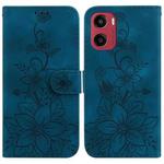 For Motorola Moto G05 / E15 Lily Embossed Leather Phone Case(Dark Blue)