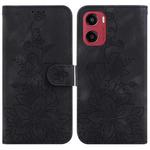 For Motorola Moto G05 / E15 Lily Embossed Leather Phone Case(Black)