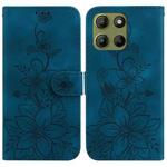 For Motorola Moto G15 Lily Embossed Leather Phone Case(Dark Blue)