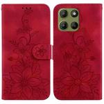 For Motorola Moto G15 Lily Embossed Leather Phone Case(Red)