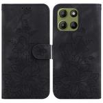 For Motorola Moto G15 Lily Embossed Leather Phone Case(Black)