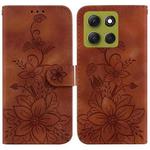 For Motorola Moto G86 5G Lily Embossed Leather Phone Case(Brown)