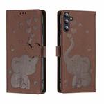 For Samsung Galaxy A15 Cartoon Elephant Embossed Leather Phone Case(Brown)
