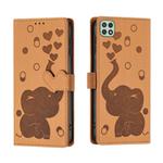 For Samsung Galaxy A22 5G Cartoon Elephant Embossed Leather Phone Case(Yellow)