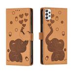 For Samsung Galaxy A52 4G / 5G Cartoon Elephant Embossed Leather Phone Case(Yellow)