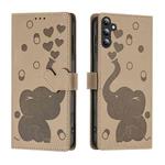 For Samsung Galaxy A54 5G Cartoon Elephant Embossed Leather Phone Case(Khaki)