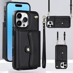 For iPhone 16 Pro Max RFID Card Slot Phone Case with Long Lanyard(Black)