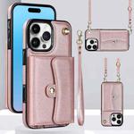 For iPhone 16 Pro RFID Card Slot Phone Case with Long Lanyard(Rose Gold)