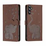 For Samsung Galaxy S24 5G Cartoon Elephant Embossed Leather Phone Case(Brown)