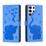 For Samsung Galaxy S24 Ultra 5G Cartoon Elephant Embossed Leather Phone Case(Blue)