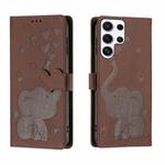 For Samsung Galaxy S24 Ultra 5G Cartoon Elephant Embossed Leather Phone Case(Brown)