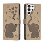 For Samsung Galaxy S24 Ultra 5G Cartoon Elephant Embossed Leather Phone Case(Khaki)