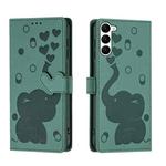 For Samsung Galaxy S23 5G Cartoon Elephant Embossed Leather Phone Case(Green)