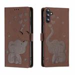 For Samsung Galaxy S23 FE 5G Cartoon Elephant Embossed Leather Phone Case(Brown)