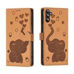 For Samsung Galaxy S23 FE 5G Cartoon Elephant Embossed Leather Phone Case(Yellow)