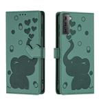 For Samsung Galaxy S22 5G Cartoon Elephant Embossed Leather Phone Case(Green)