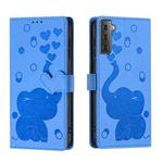 For Samsung Galaxy S22+ 5G Cartoon Elephant Embossed Leather Phone Case(Blue)