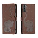 For Samsung Galaxy S22+ 5G Cartoon Elephant Embossed Leather Phone Case(Brown)