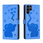 For Samsung Galaxy S22 Ultra 5G Cartoon Elephant Embossed Leather Phone Case(Blue)