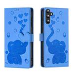 For Samsung Galaxy S25 5G Cartoon Elephant Embossed Leather Phone Case(Blue)