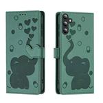 For Samsung Galaxy S25 5G Cartoon Elephant Embossed Leather Phone Case(Green)