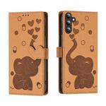 For Samsung Galaxy S25 5G Cartoon Elephant Embossed Leather Phone Case(Yellow)