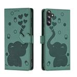 For Samsung Galaxy S25+ 5G Cartoon Elephant Embossed Leather Phone Case(Green)