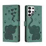 For Samsung Galaxy S25 Ultra 5G Cartoon Elephant Embossed Leather Phone Case(Green)