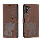 For Samsung Galaxy S25 FE 5G Cartoon Elephant Embossed Leather Phone Case(Brown)