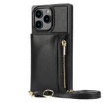 For iPhone 16 Pro Max Square Zipper Wallet Bag TPU+PU Back Cover Case(Black)