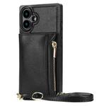 For iPhone 16 Plus Square Zipper Wallet Bag TPU+PU Back Cover Case(Black)