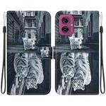 For Motorola Moto G55 Crystal Texture Colored Drawing Leather Phone Case(Cat Tiger Reflection)