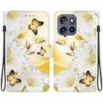 For Motorola Edge 50 Neo 5G Global Crystal Texture Colored Drawing Leather Phone Case(Gold Butterfly Epiphyllum)