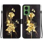 For Motorola Moto G35 Crystal Texture Colored Drawing Leather Phone Case(Gold Butterfly Rose)