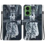 For Motorola Moto G35 Crystal Texture Colored Drawing Leather Phone Case(Cat Tiger Reflection)