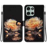 For Motorola Moto G75 5G Crystal Texture Colored Drawing Leather Phone Case(Gold Peony)