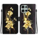 For Motorola Moto G75 5G Crystal Texture Colored Drawing Leather Phone Case(Gold Butterfly Rose)