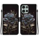 For Motorola Moto G75 5G Crystal Texture Colored Drawing Leather Phone Case(Black Rose)