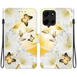 For Motorola Moto G 5G 2025 Crystal Texture Colored Drawing Leather Phone Case(Gold Butterfly Epiphyllum)