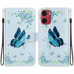 For Motorola Moto G05 / E15 Crystal Texture Colored Drawing Leather Phone Case(Blue Pansies)